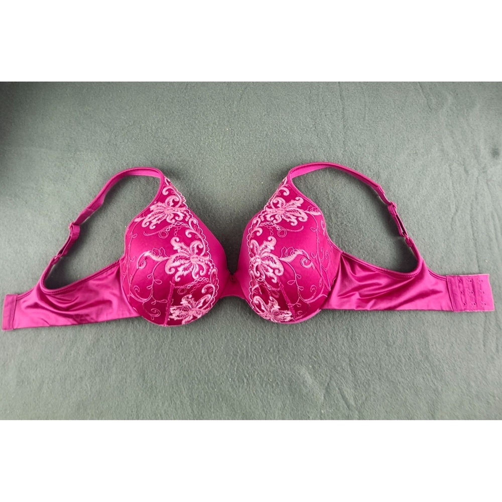 Bali Elegant U Uplift Full Coverage Bra 34D Pink w Floral Embroidery 3468